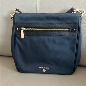 Michael Kors Dark Blue and Black Crossbody Bag with Gold Accents